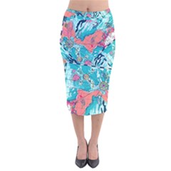 Map Velvet Midi Pencil Skirt