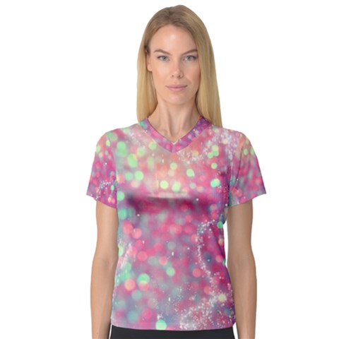 Colorful Sparkles Women s V-neck Sport Mesh Tee by Brittlevirginclothing