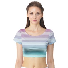 Colorful Vertical Lines Short Sleeve Crop Top (tight Fit)