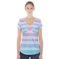 Colorful Vertical Lines Short Sleeve Front Detail Top