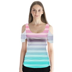 Colorful Vertical Lines Butterfly Sleeve Cutout Tee 