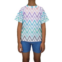 Colorful Wavy Lines Kids  Short Sleeve Swimwear