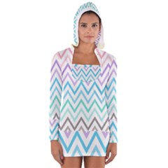 Colorful Wavy Lines Women s Long Sleeve Hooded T-shirt