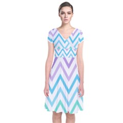 Colorful Wavy Lines Short Sleeve Front Wrap Dress