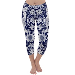 Deep Blue Flower Capri Winter Leggings  by Brittlevirginclothing