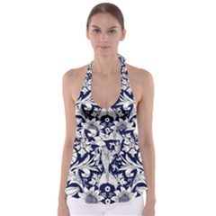 Deep Blue Flower Babydoll Tankini Top