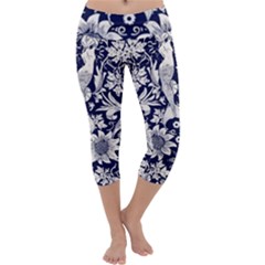 Deep Blue Flower Capri Yoga Leggings by Brittlevirginclothing