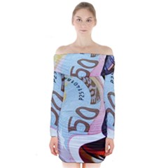 Abstract Currency Background Long Sleeve Off Shoulder Dress by Amaryn4rt