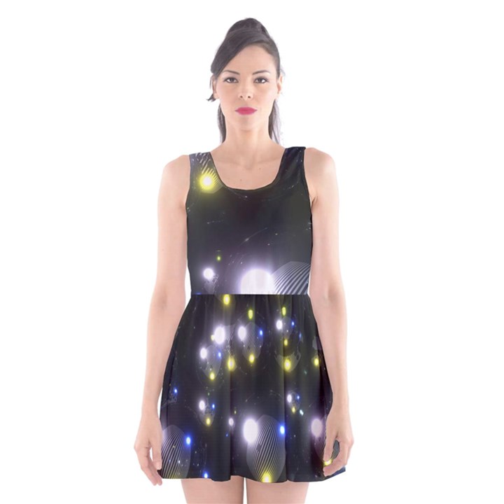 Abstract Dark Spheres Psy Trance Scoop Neck Skater Dress