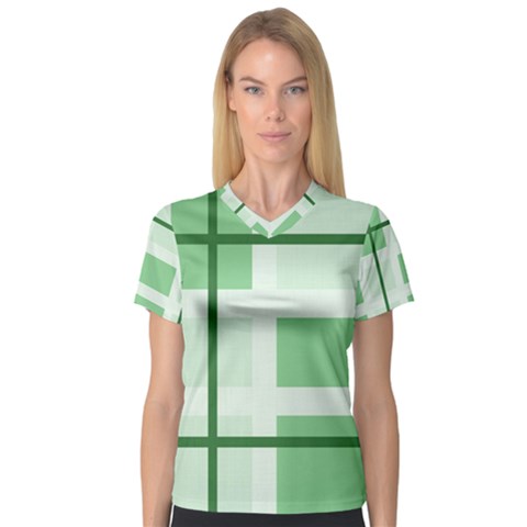 Abstract Green Squares Background Women s V-neck Sport Mesh Tee by Amaryn4rt