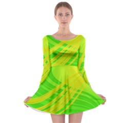 Abstract Green Yellow Background Long Sleeve Skater Dress