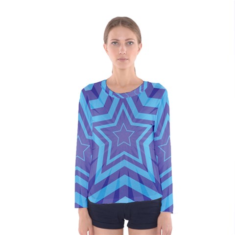 Abstract Starburst Blue Star Women s Long Sleeve Tee by Amaryn4rt