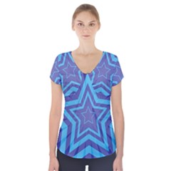 Abstract Starburst Blue Star Short Sleeve Front Detail Top