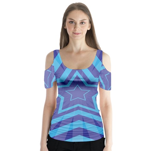 Abstract Starburst Blue Star Butterfly Sleeve Cutout Tee  by Amaryn4rt