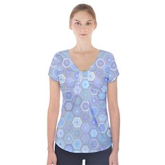 Bee Hive Background Short Sleeve Front Detail Top