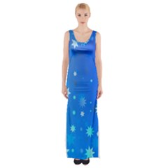 Blue Hot Pattern Blue Star Background Maxi Thigh Split Dress by Amaryn4rt