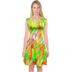 Cheerful Phantasmagoric Pattern Capsleeve Midi Dress by Amaryn4rt