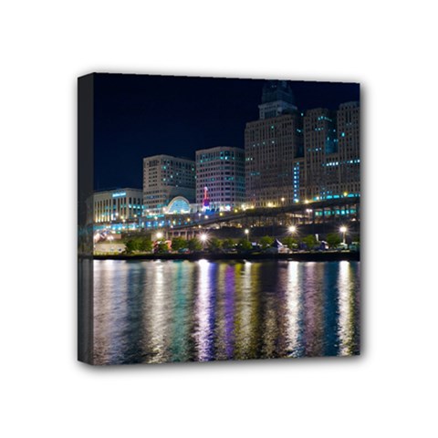 Cleveland Building City By Night Mini Canvas 4  X 4  by Amaryn4rt