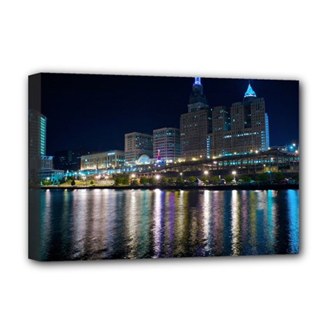 Cleveland Building City By Night Deluxe Canvas 18  X 12   by Amaryn4rt