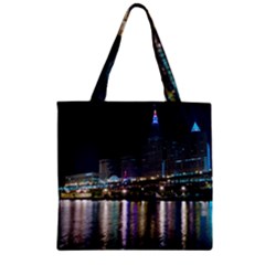 Cleveland Building City By Night Zipper Grocery Tote Bag by Amaryn4rt