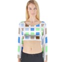 Colorful Green Background Tile Pattern Long Sleeve Crop Top View1