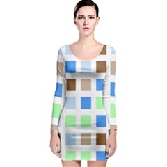 Colorful Green Background Tile Pattern Long Sleeve Bodycon Dress by Amaryn4rt