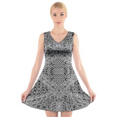 Gray Psychedelic Background V-neck Sleeveless Skater Dress by Amaryn4rt