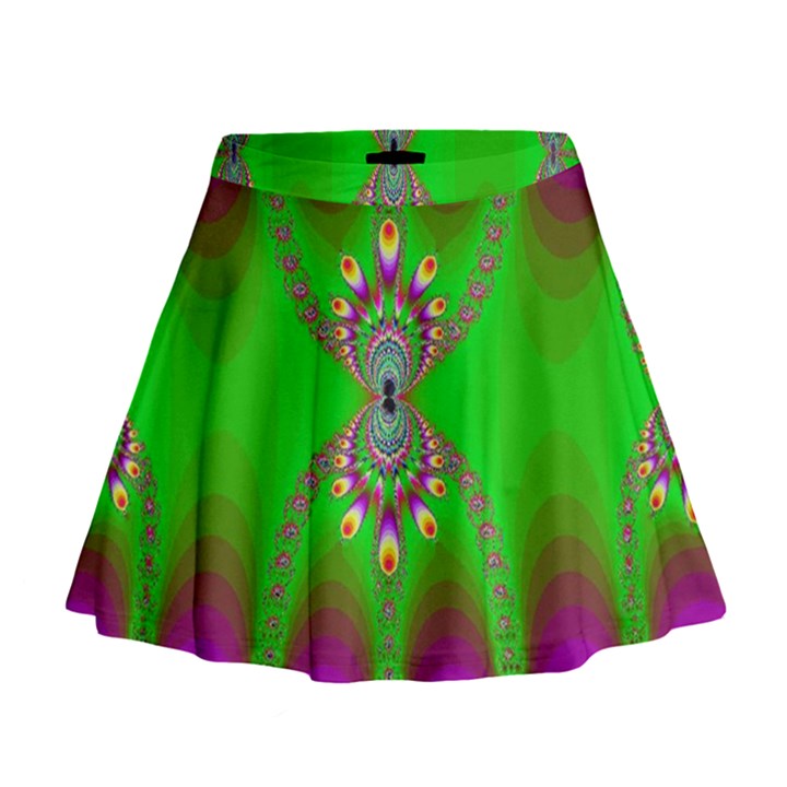 Green And Purple Fractal Mini Flare Skirt