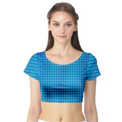 Seamless Blue Tiles Pattern Short Sleeve Crop Top (tight Fit) by Amaryn4rt