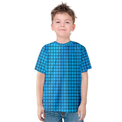 Seamless Blue Tiles Pattern Kids  Cotton Tee by Amaryn4rt