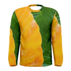 Wet Yellow And Green Leaves Abstract Pattern Men s Long Sleeve Tee by Amaryn4rt