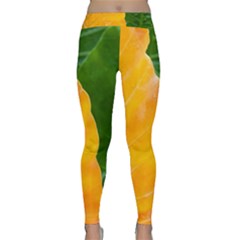 Wet Yellow And Green Leaves Abstract Pattern Classic Yoga Leggings by Amaryn4rt