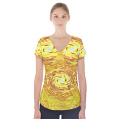 Yellow Seamless Psychedelic Pattern Short Sleeve Front Detail Top