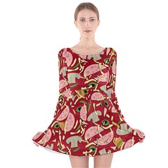 Pizza Pattern Long Sleeve Velvet Skater Dress by Valentinaart