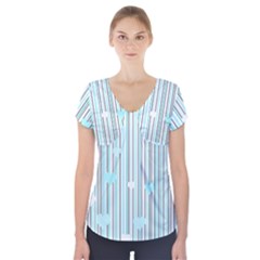 Cyan Love Short Sleeve Front Detail Top