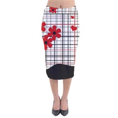 Cute Floral Desing Velvet Midi Pencil Skirt