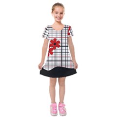 Cute Floral Desing Kids  Short Sleeve Velvet Dress