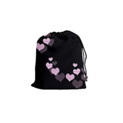Pink Harts Design Drawstring Pouches (small) 