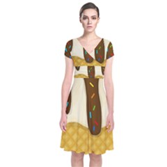 Ice Cream Zoom Short Sleeve Front Wrap Dress