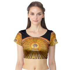 Abstract Blur Bright Circular Short Sleeve Crop Top (Tight Fit)