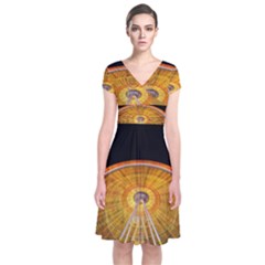 Abstract Blur Bright Circular Short Sleeve Front Wrap Dress