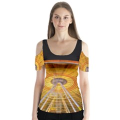 Abstract Blur Bright Circular Butterfly Sleeve Cutout Tee 