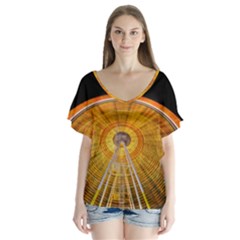 Abstract Blur Bright Circular Flutter Sleeve Top