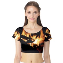 Bonfire Wood Night Hot Flame Heat Short Sleeve Crop Top (tight Fit) by Amaryn4rt