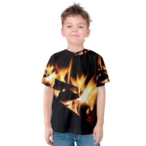 Bonfire Wood Night Hot Flame Heat Kids  Cotton Tee by Amaryn4rt