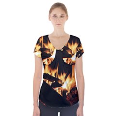 Bonfire Wood Night Hot Flame Heat Short Sleeve Front Detail Top