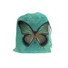 Butterfly Background Vintage Old Grunge Drawstring Pouches (large)  by Amaryn4rt