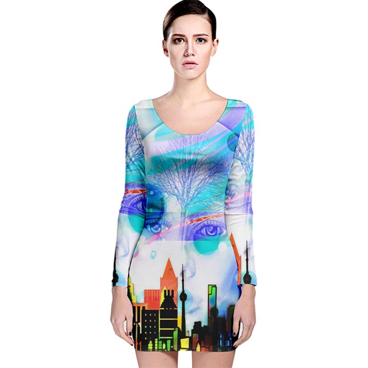 Dirty Dirt Spot Man Doll View Long Sleeve Velvet Bodycon Dress