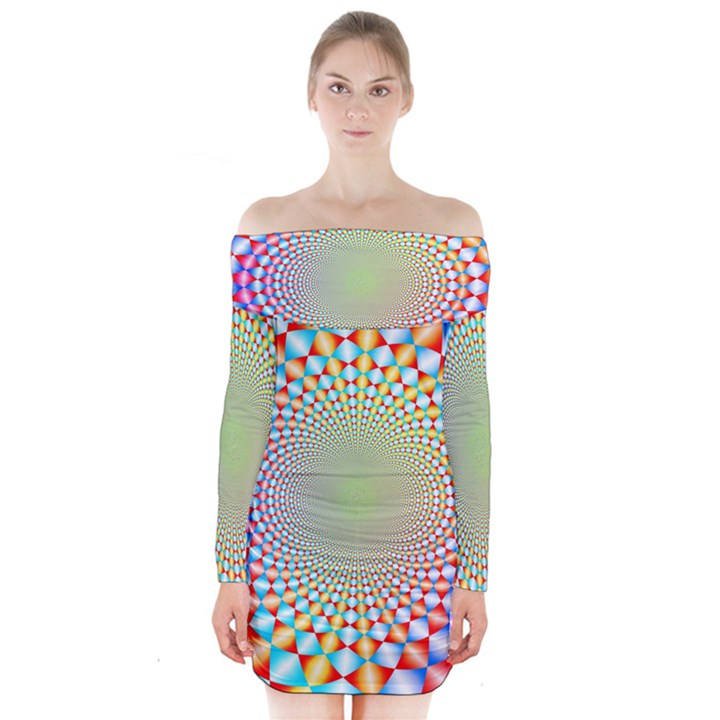 Color Abstract Background Textures Long Sleeve Off Shoulder Dress