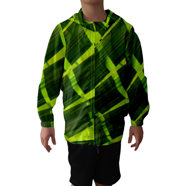 Frond Leaves Tropical Nature Plant Hooded Wind Breaker (Kids)